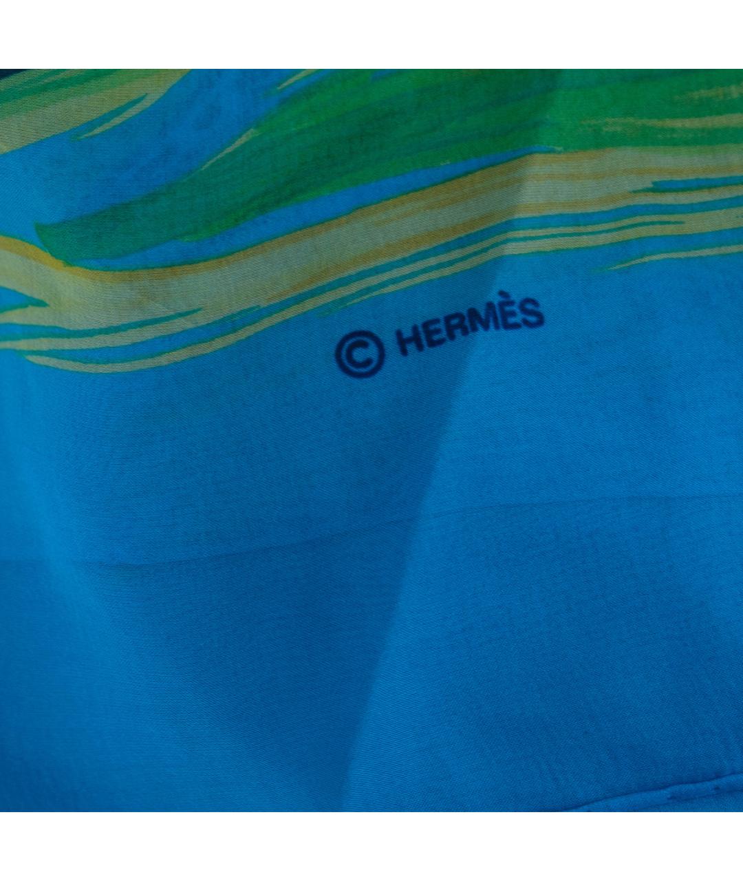 HERMES Голубой шелковый платок, фото 3