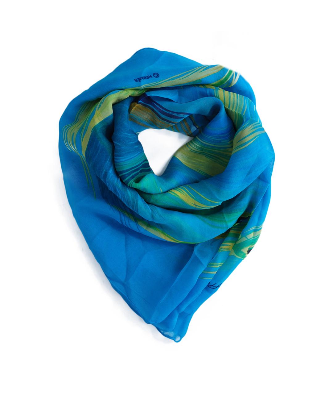 HERMES Голубой шелковый платок, фото 5