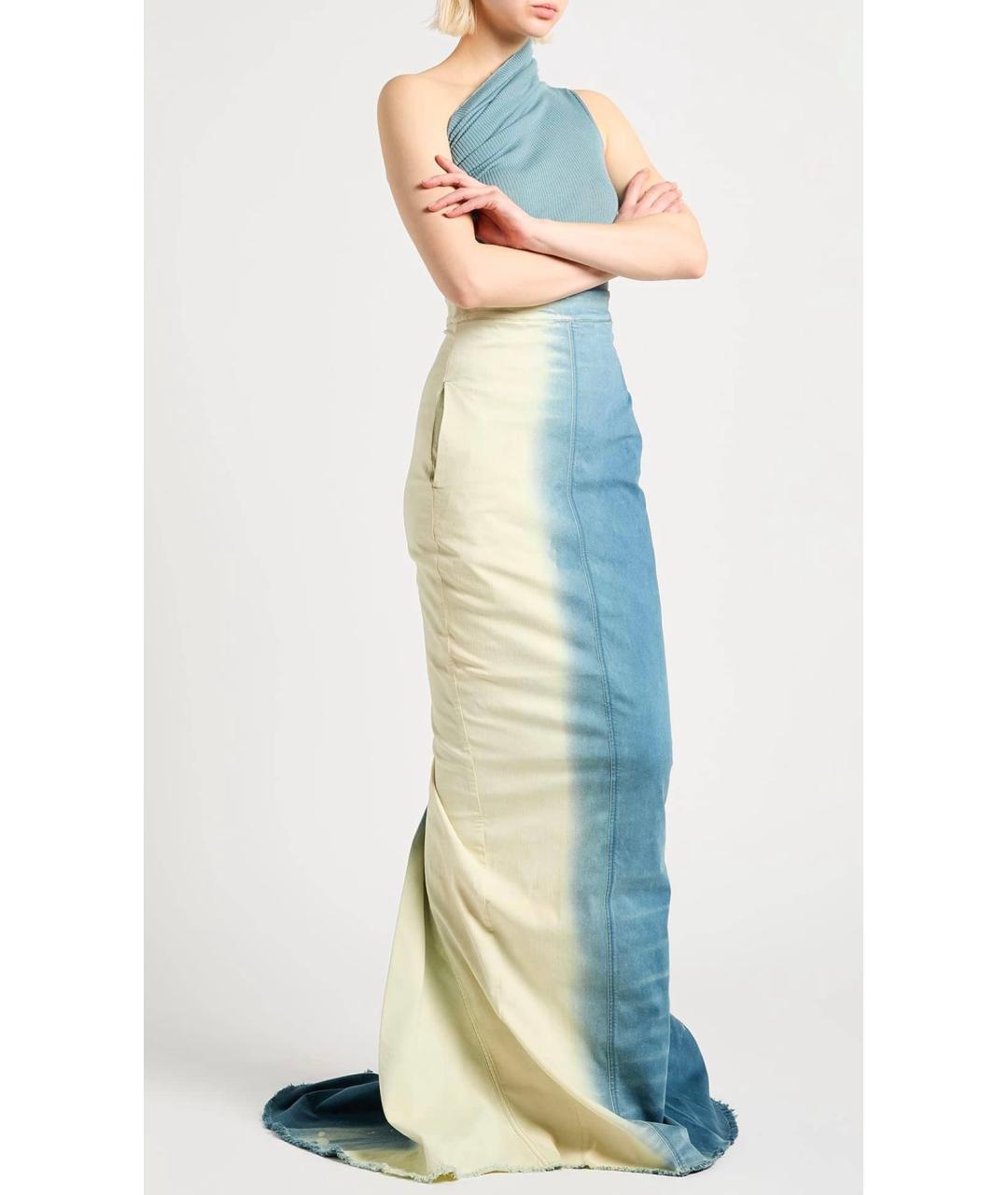 RICK OWENS Голубая хлопковая юбка макси, фото 2