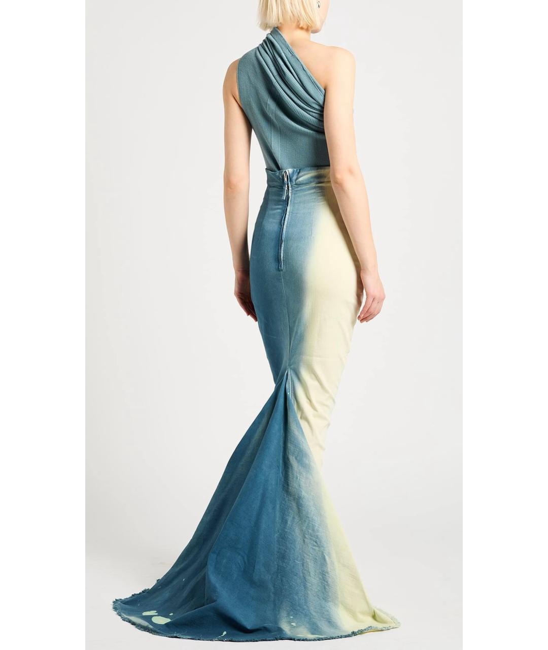 RICK OWENS Голубая хлопковая юбка макси, фото 3