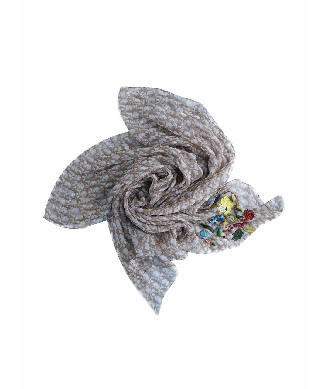 CHRISTIAN DIOR Бежевый шелковый платок, фото 1