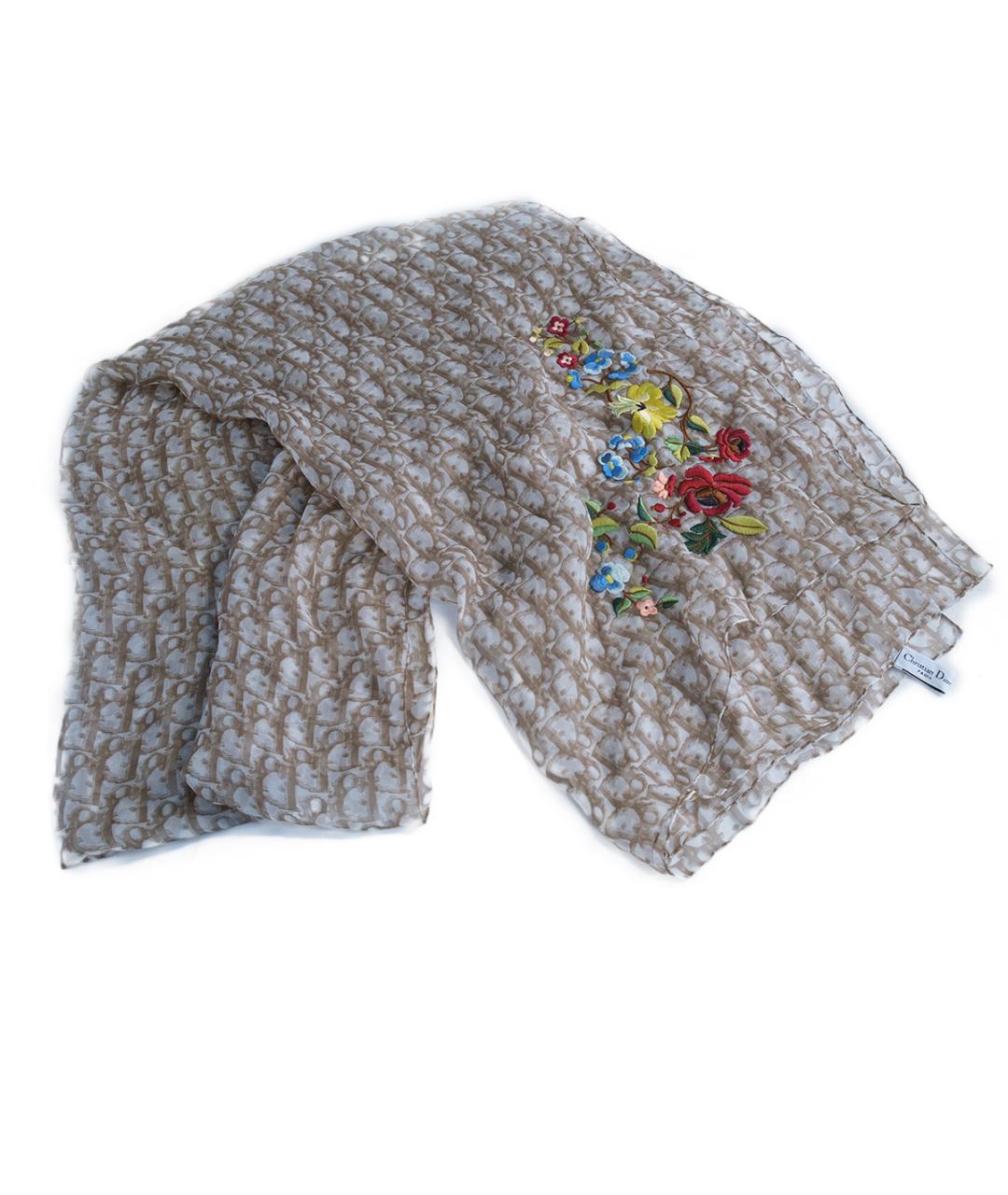 CHRISTIAN DIOR Бежевый шелковый платок, фото 2