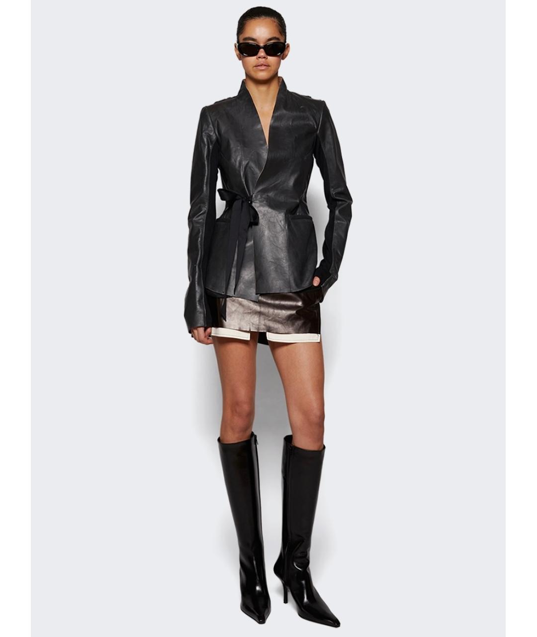 RICK OWENS Коричневая кожаная юбка мини, фото 2