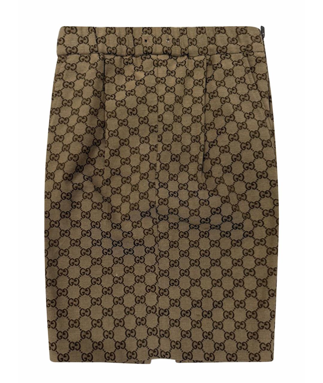 GUCCI Золотая хлопковая юбка миди, фото 1