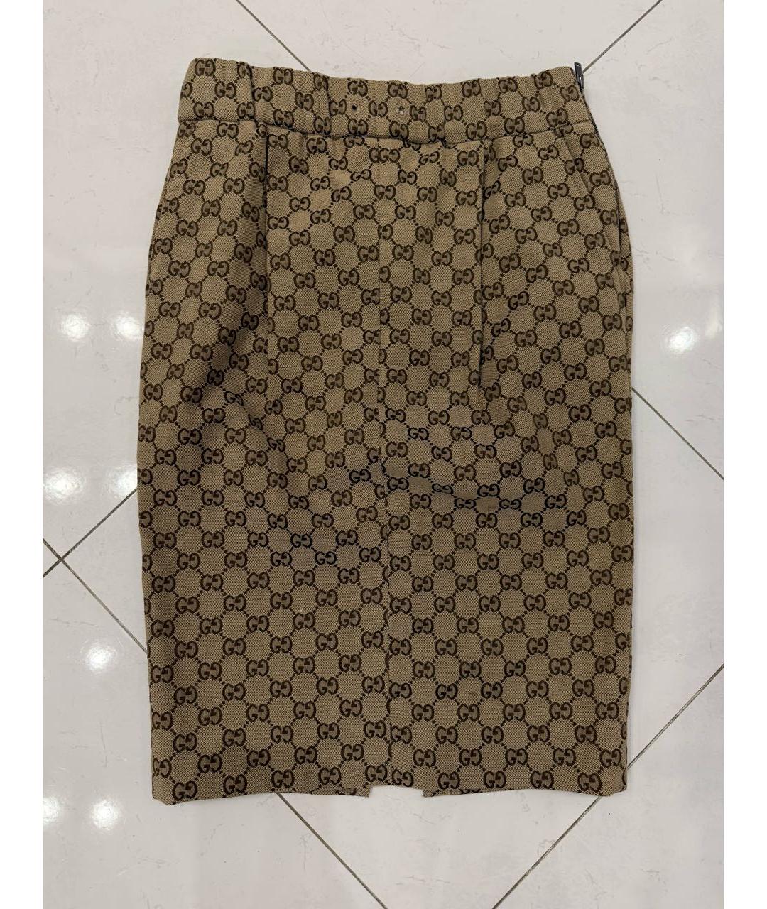 GUCCI Золотая хлопковая юбка миди, фото 9