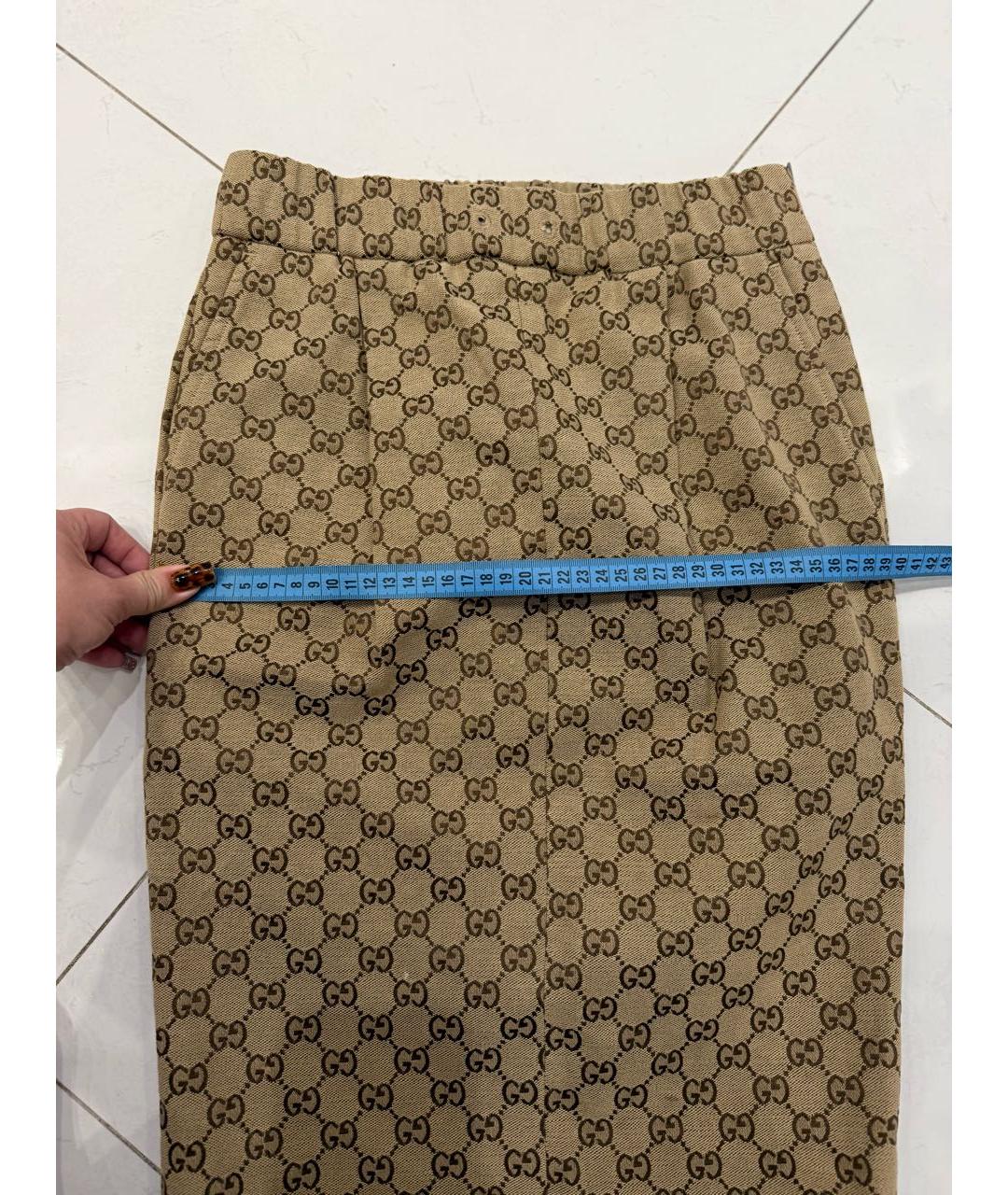 GUCCI Золотая хлопковая юбка миди, фото 7