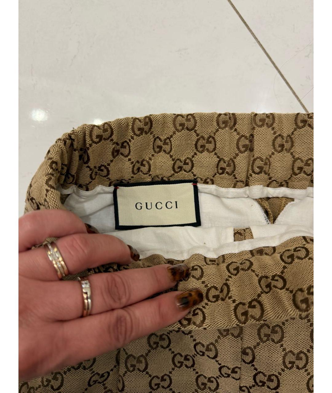 GUCCI Золотая хлопковая юбка миди, фото 4