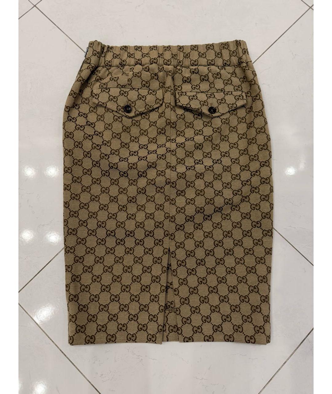 GUCCI Золотая хлопковая юбка миди, фото 2