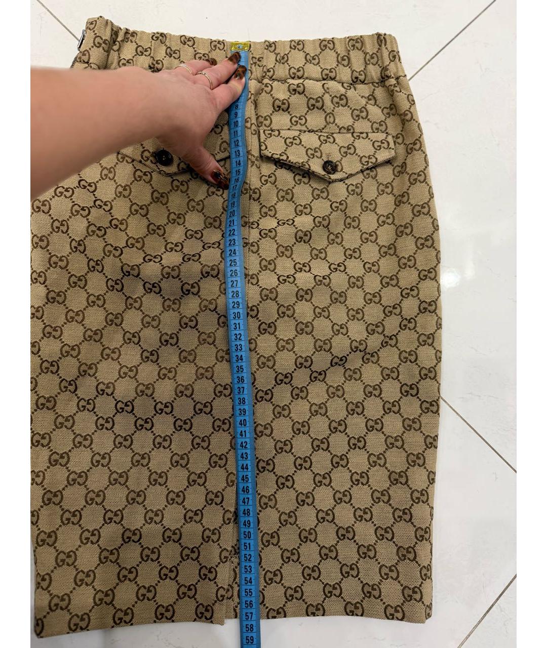 GUCCI Золотая хлопковая юбка миди, фото 6