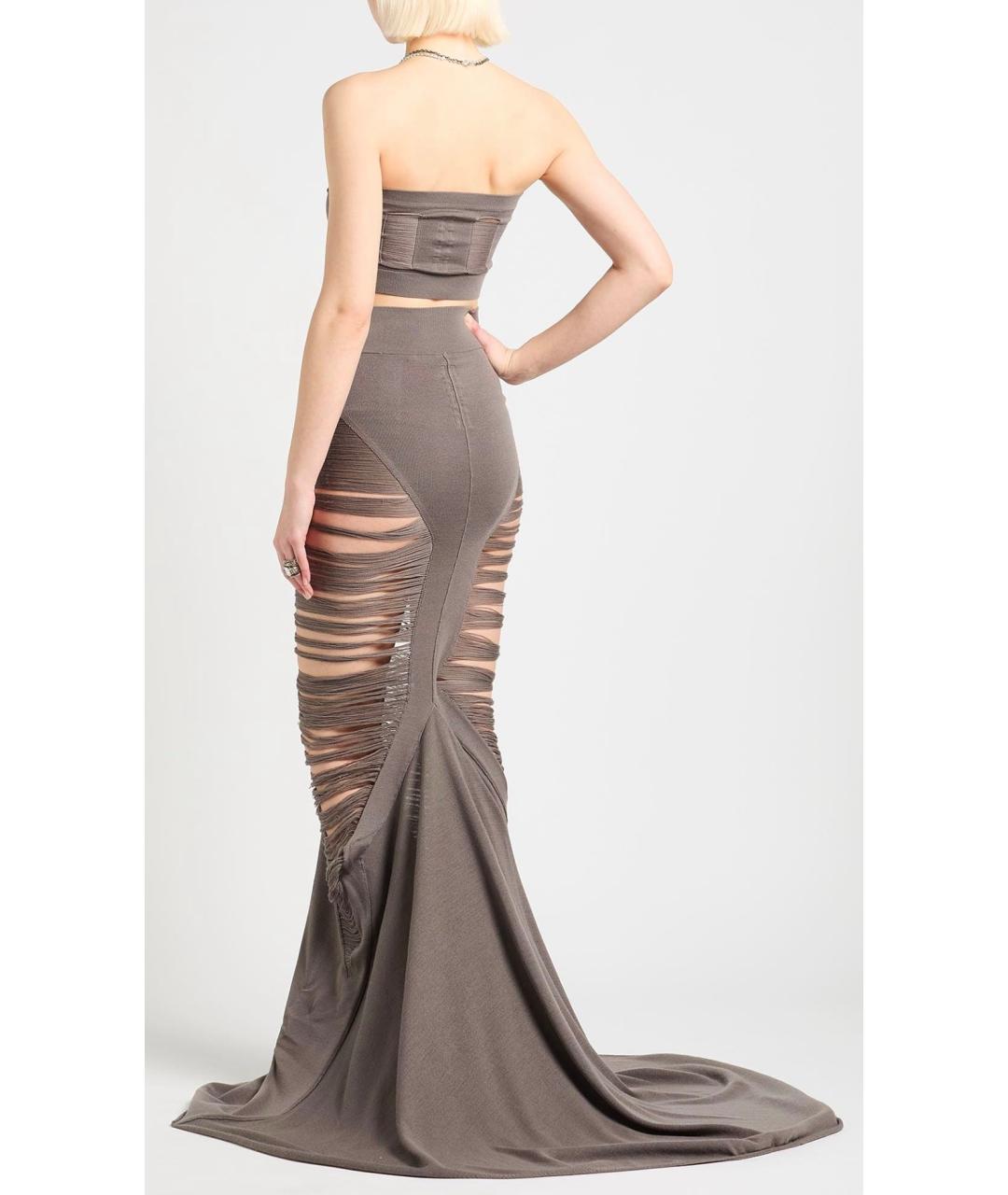 RICK OWENS Серая шерстяная юбка макси, фото 3