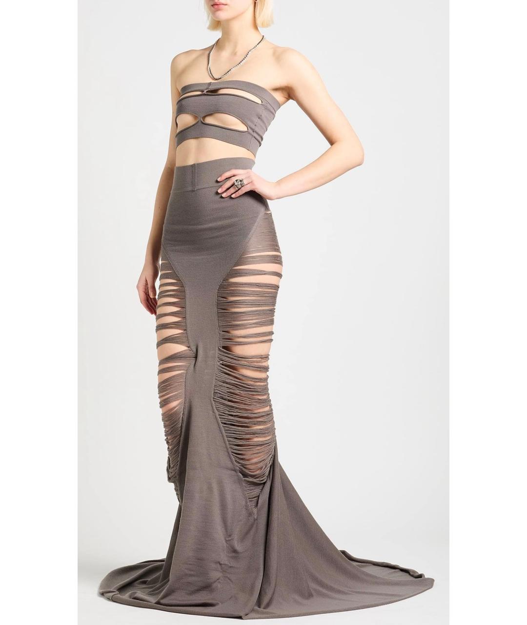 RICK OWENS Серая шерстяная юбка макси, фото 2