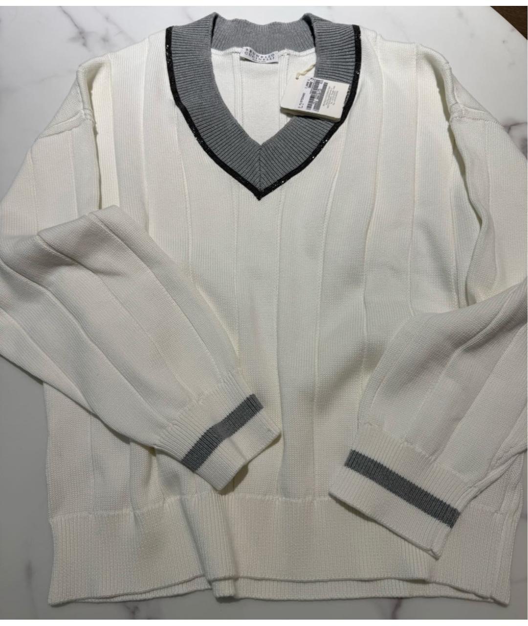 BRUNELLO CUCINELLI Белый хлопковый джемпер / свитер, фото 6