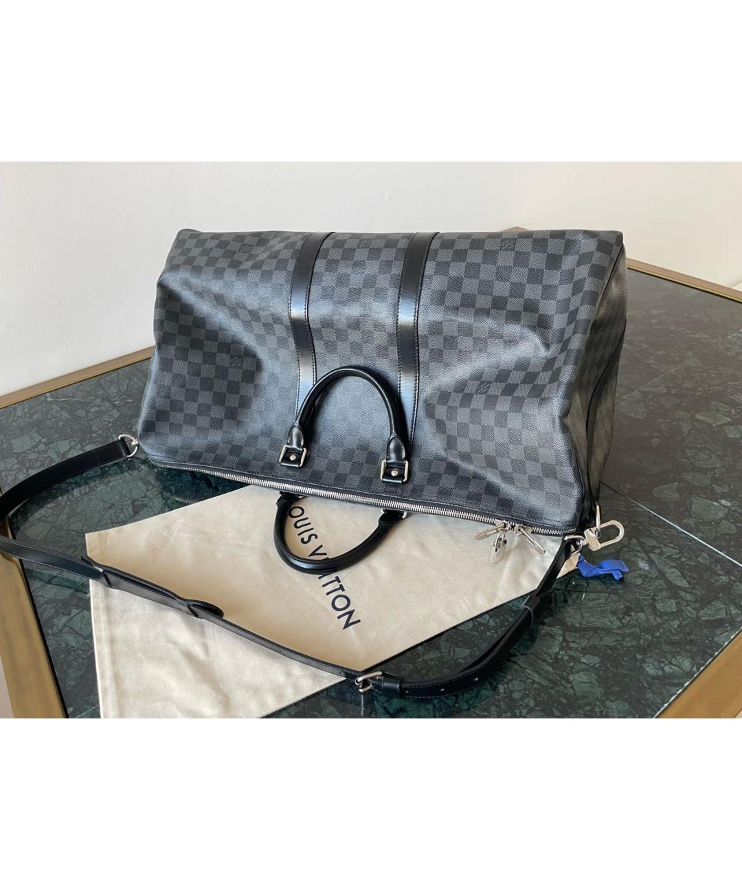 LOUIS VUITTON Черная кожаная дорожная/спортивная сумка, фото 2