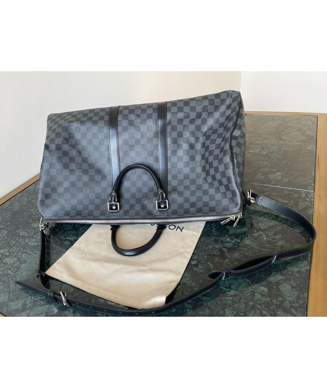 LOUIS VUITTON Черная кожаная дорожная/спортивная сумка, фото 7