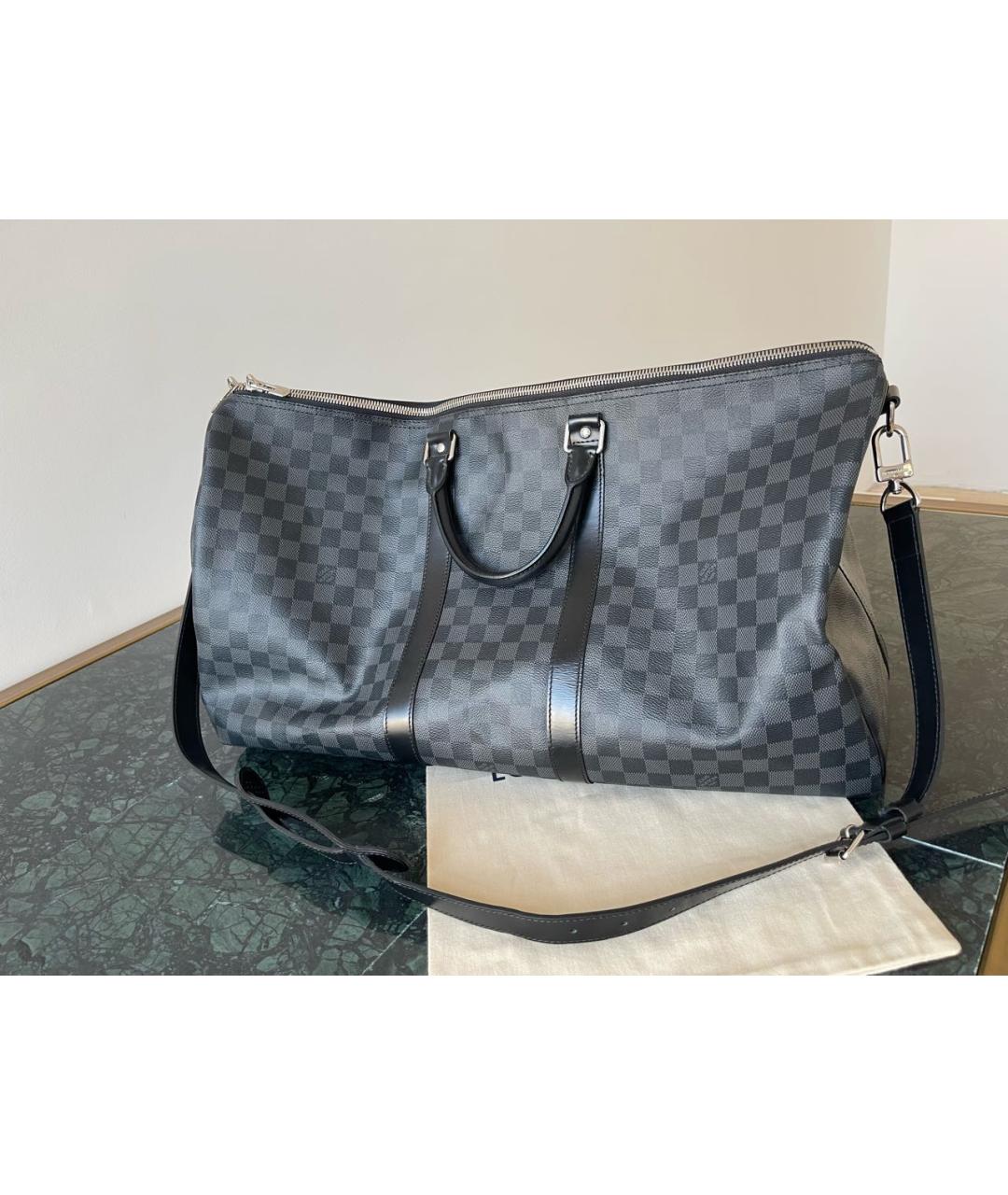 LOUIS VUITTON Черная кожаная дорожная/спортивная сумка, фото 5