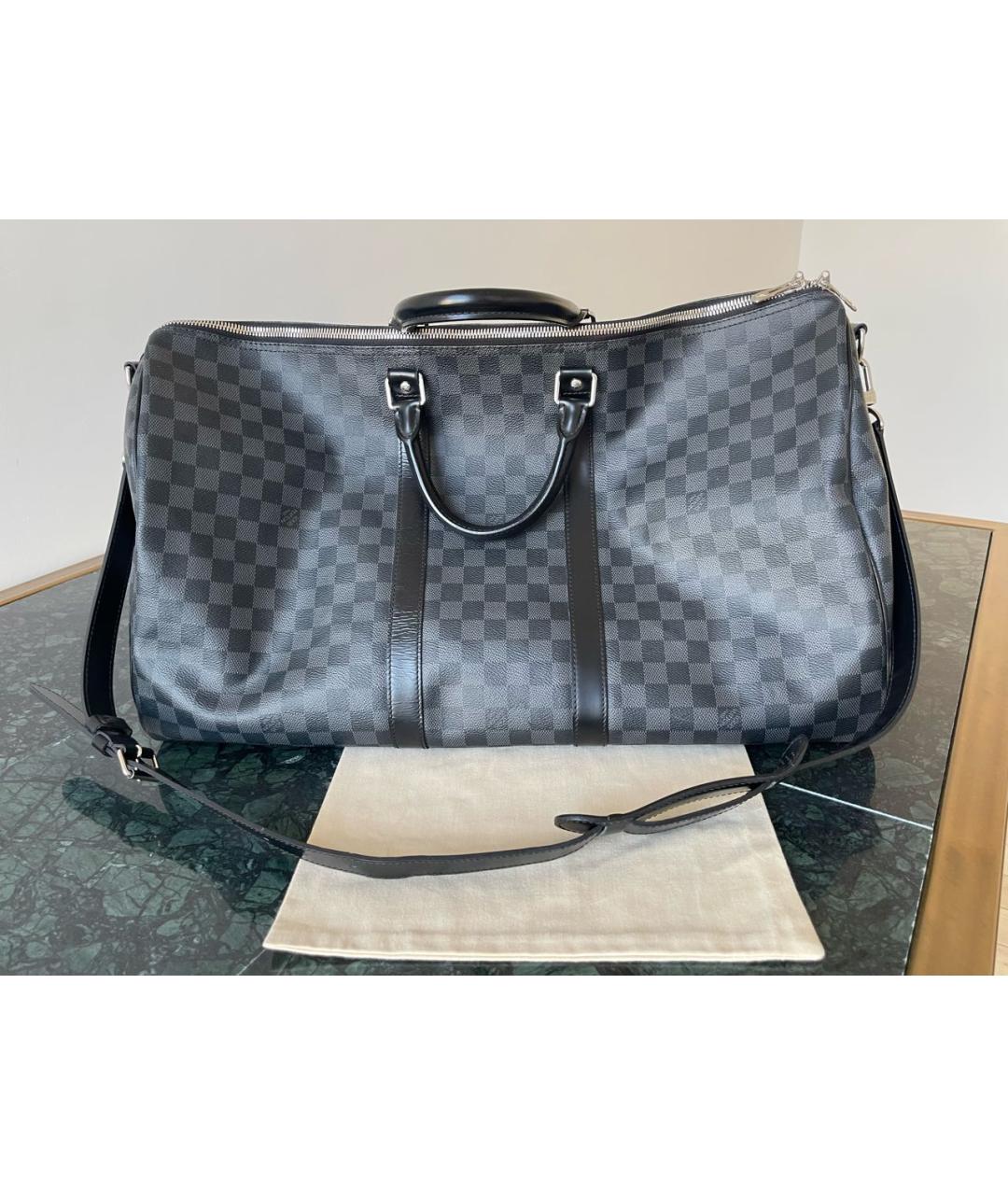 LOUIS VUITTON Черная кожаная дорожная/спортивная сумка, фото 8