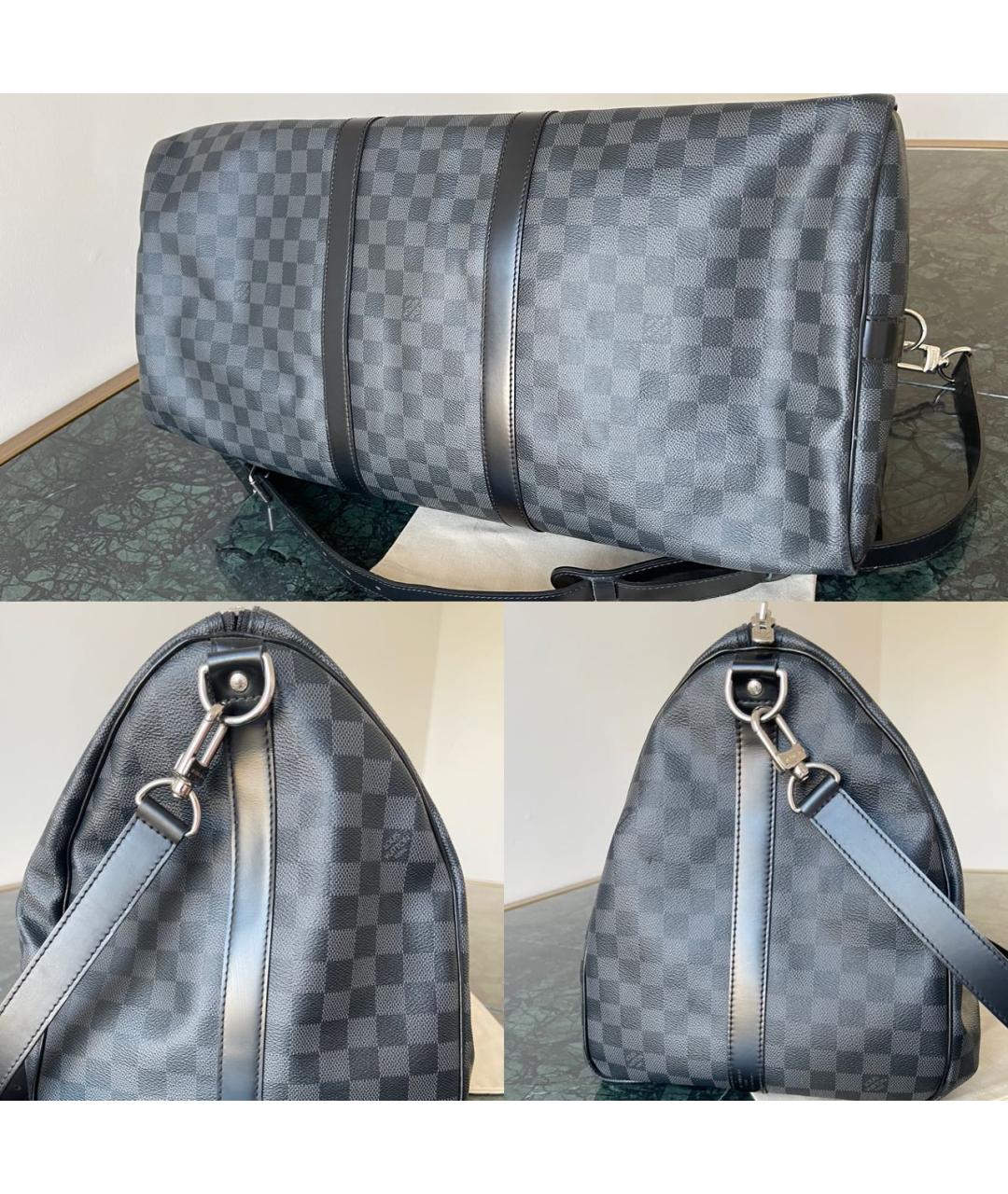 LOUIS VUITTON Черная кожаная дорожная/спортивная сумка, фото 3