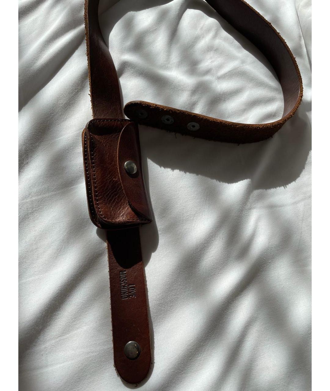 LOVE MOSCHINO Коричневый кожаный ремень, фото 2