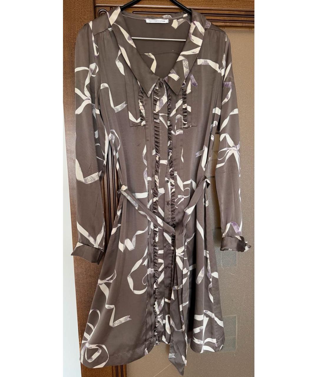 VICTOR AND ROLF Коричневое шелковое повседневное платье, фото 7