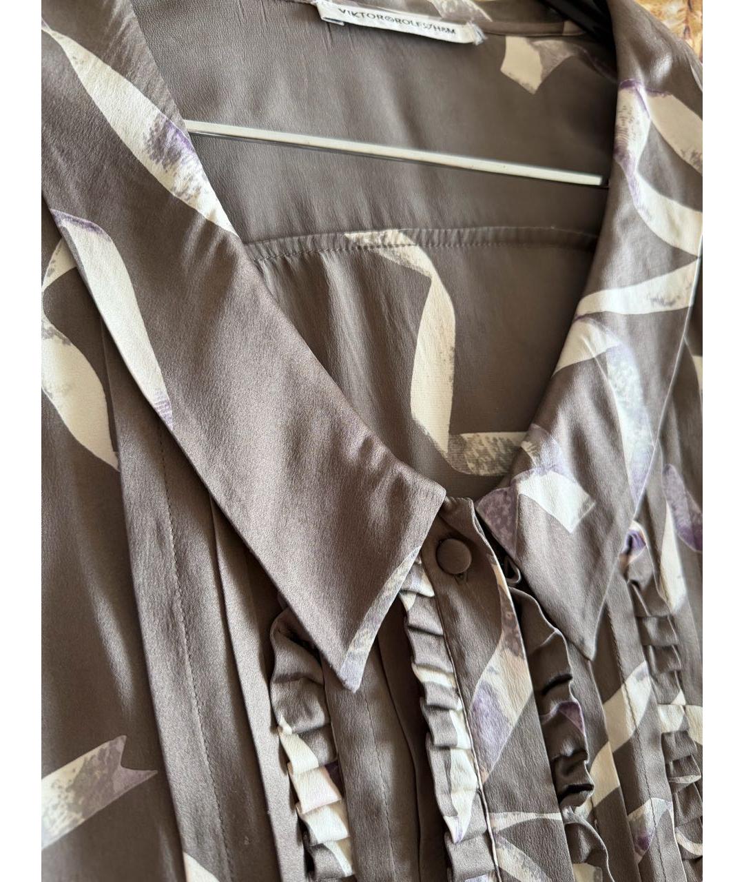 VICTOR AND ROLF Коричневое шелковое повседневное платье, фото 5