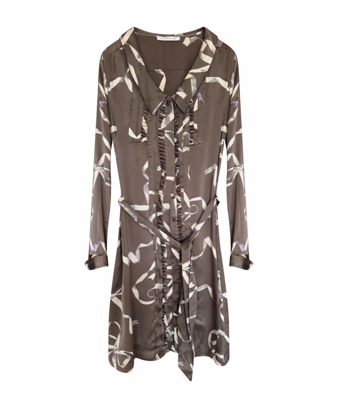 VICTOR AND ROLF Коричневое шелковое повседневное платье, фото 1