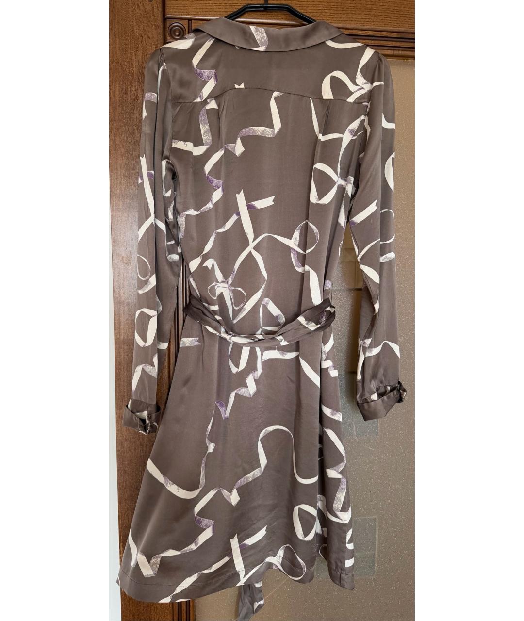 VICTOR AND ROLF Коричневое шелковое повседневное платье, фото 2