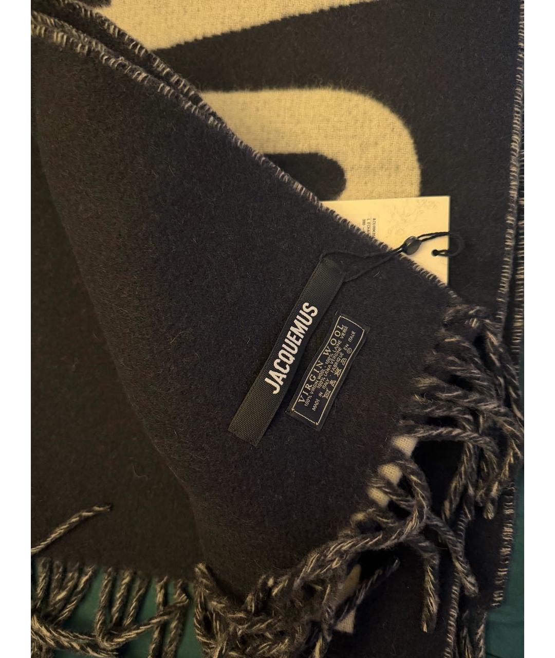 JACQUEMUS Темно-синий шерстяной шарф, фото 4