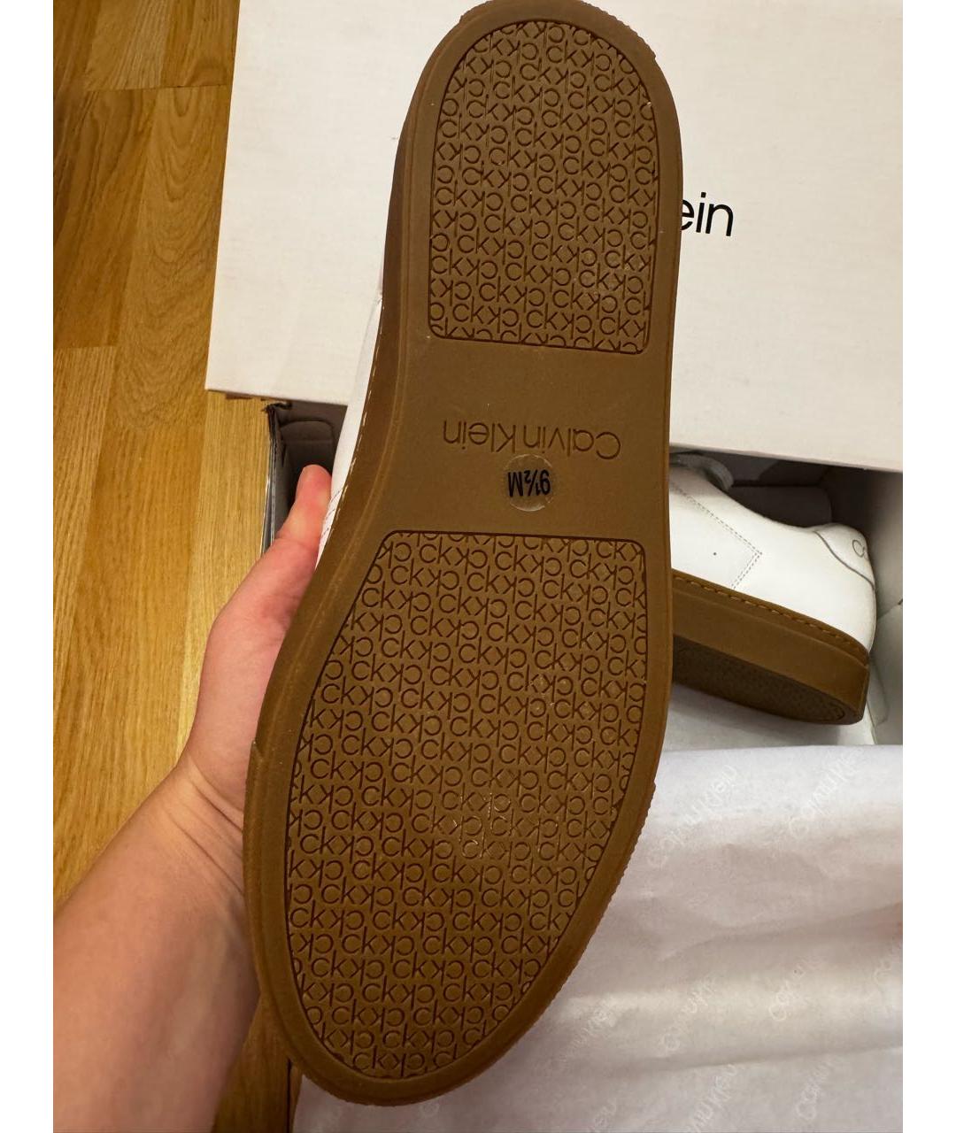 CALVIN KLEIN Белые кожаные низкие кроссовки / кеды, фото 3