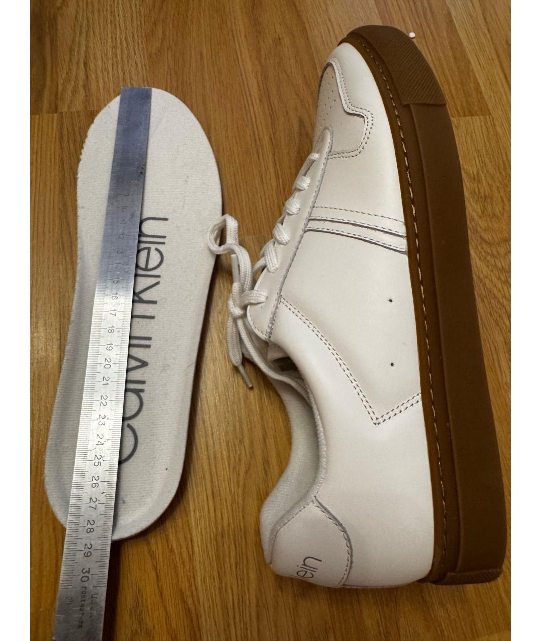 CALVIN KLEIN Белые кожаные низкие кроссовки / кеды, фото 4