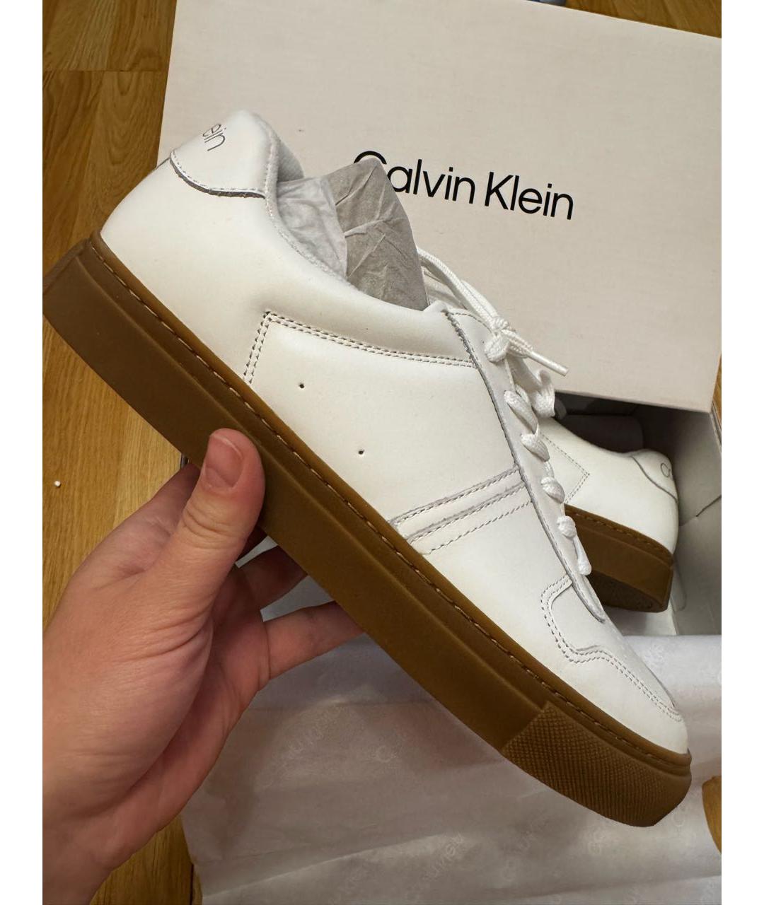 CALVIN KLEIN Белые кожаные низкие кроссовки / кеды, фото 6