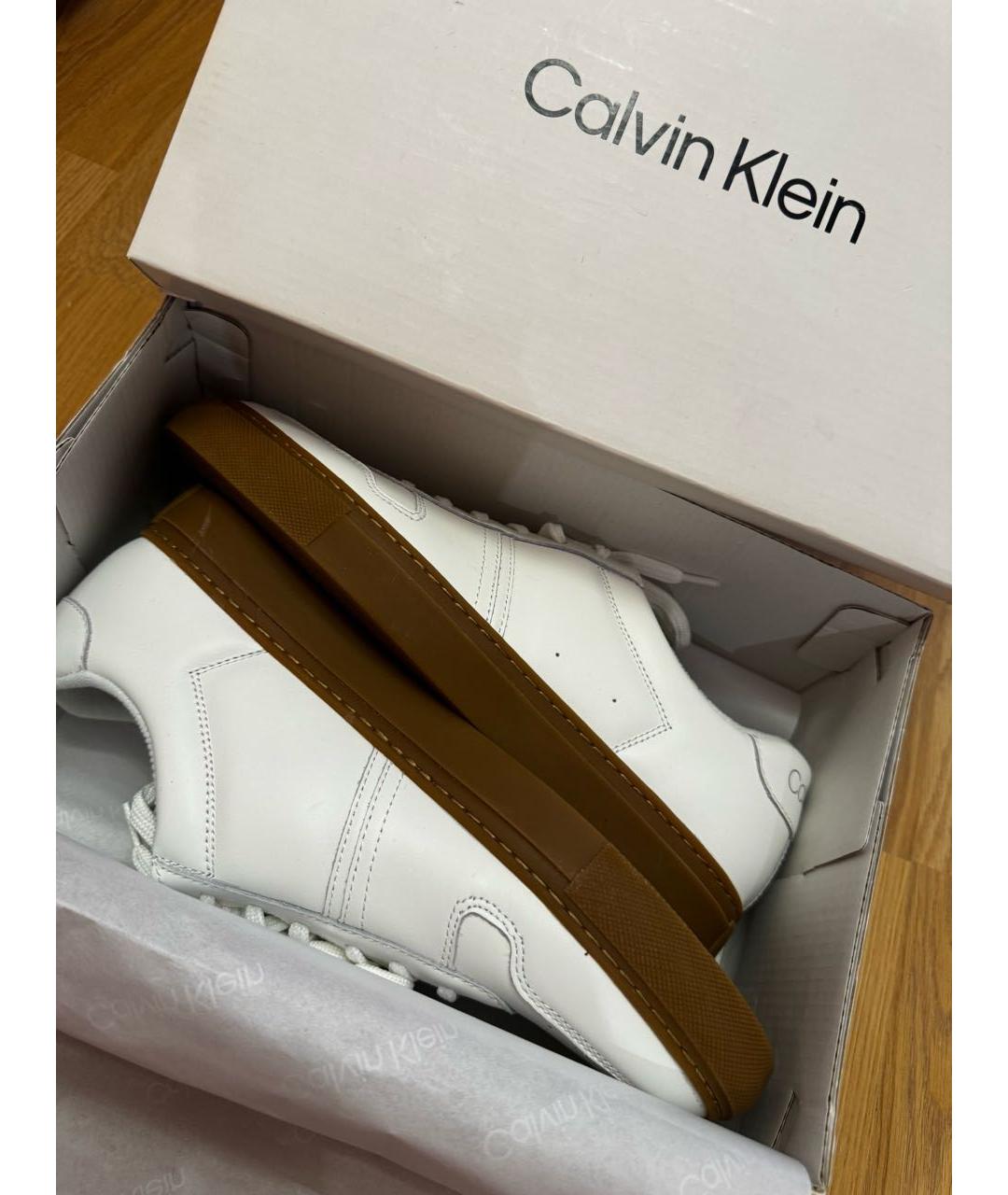 CALVIN KLEIN Белые кожаные низкие кроссовки / кеды, фото 5