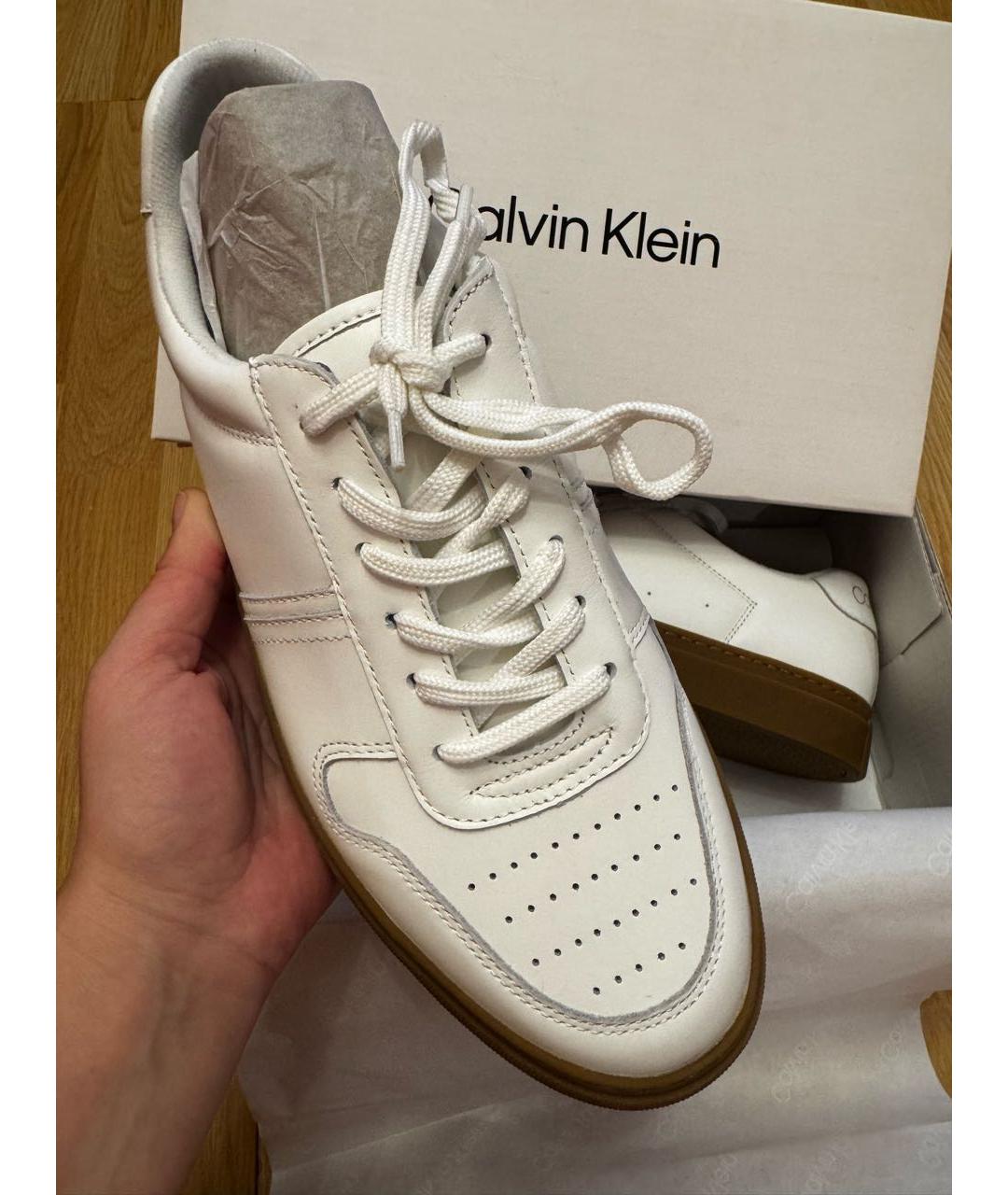 CALVIN KLEIN Белые кожаные низкие кроссовки / кеды, фото 2