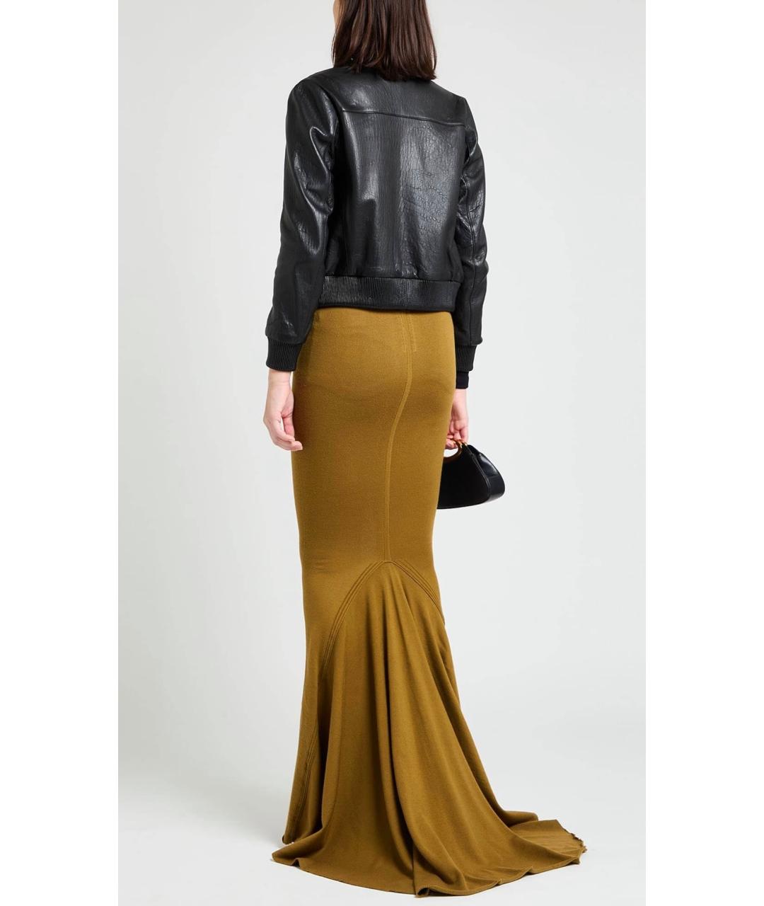 RICK OWENS Горчичная шерстяная юбка макси, фото 3