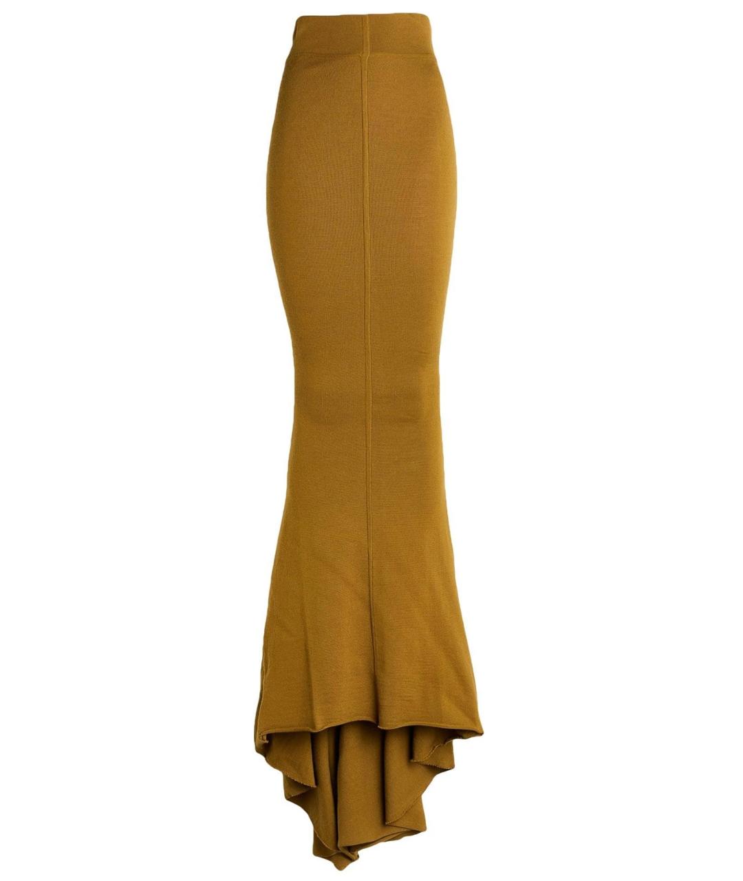RICK OWENS Горчичная шерстяная юбка макси, фото 4