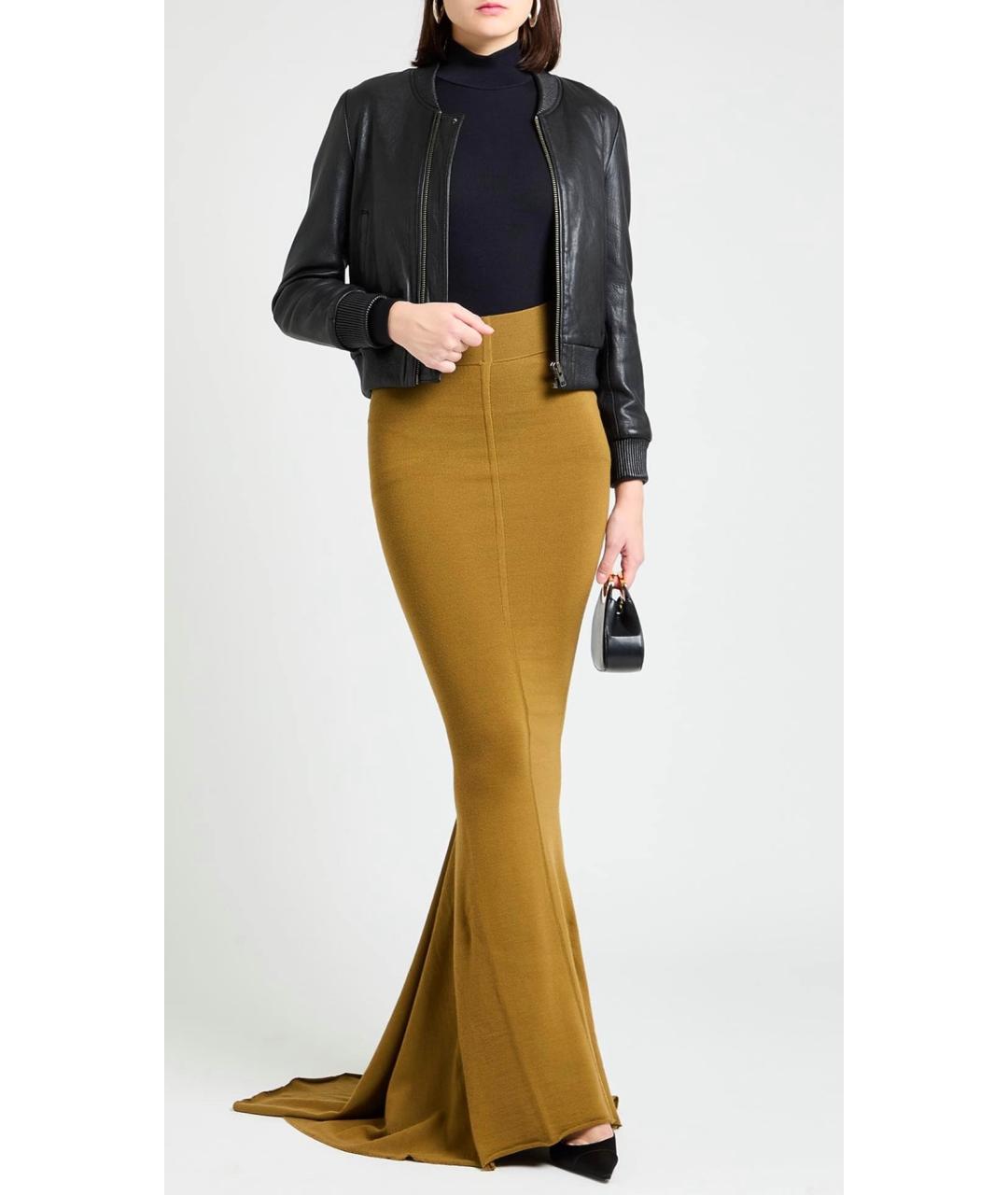 RICK OWENS Горчичная шерстяная юбка макси, фото 2