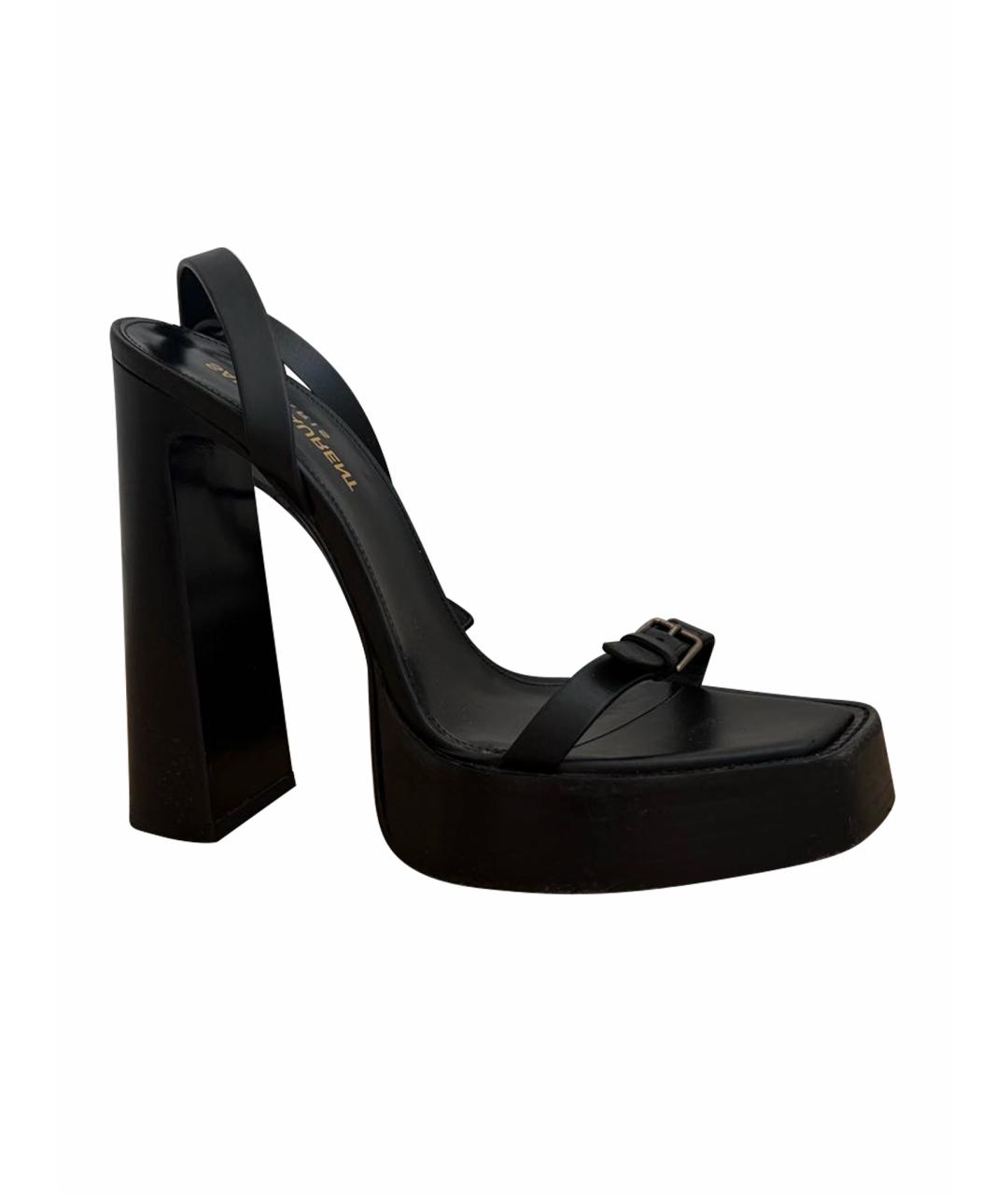 SAINT LAURENT Черные кожаные босоножки, фото 1