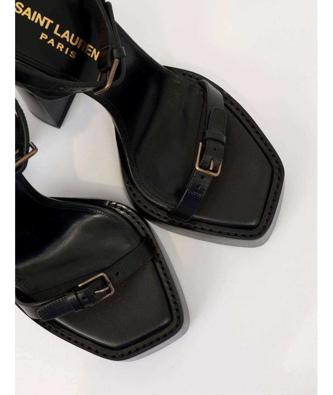 SAINT LAURENT Черные кожаные босоножки, фото 4