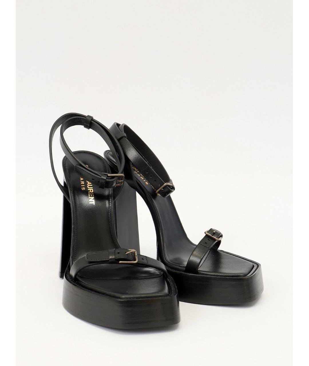 SAINT LAURENT Черные кожаные босоножки, фото 2