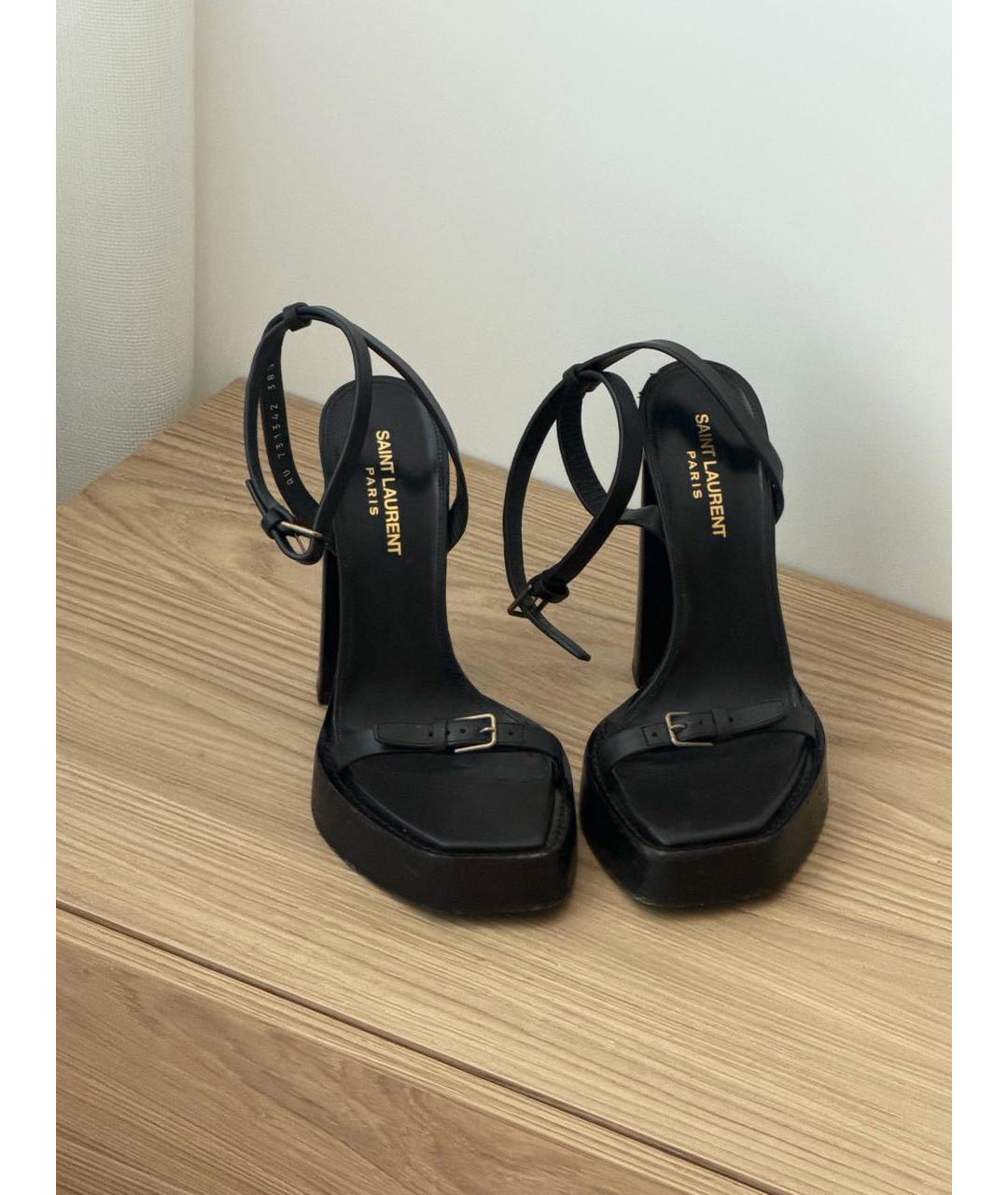 SAINT LAURENT Черные кожаные босоножки, фото 5