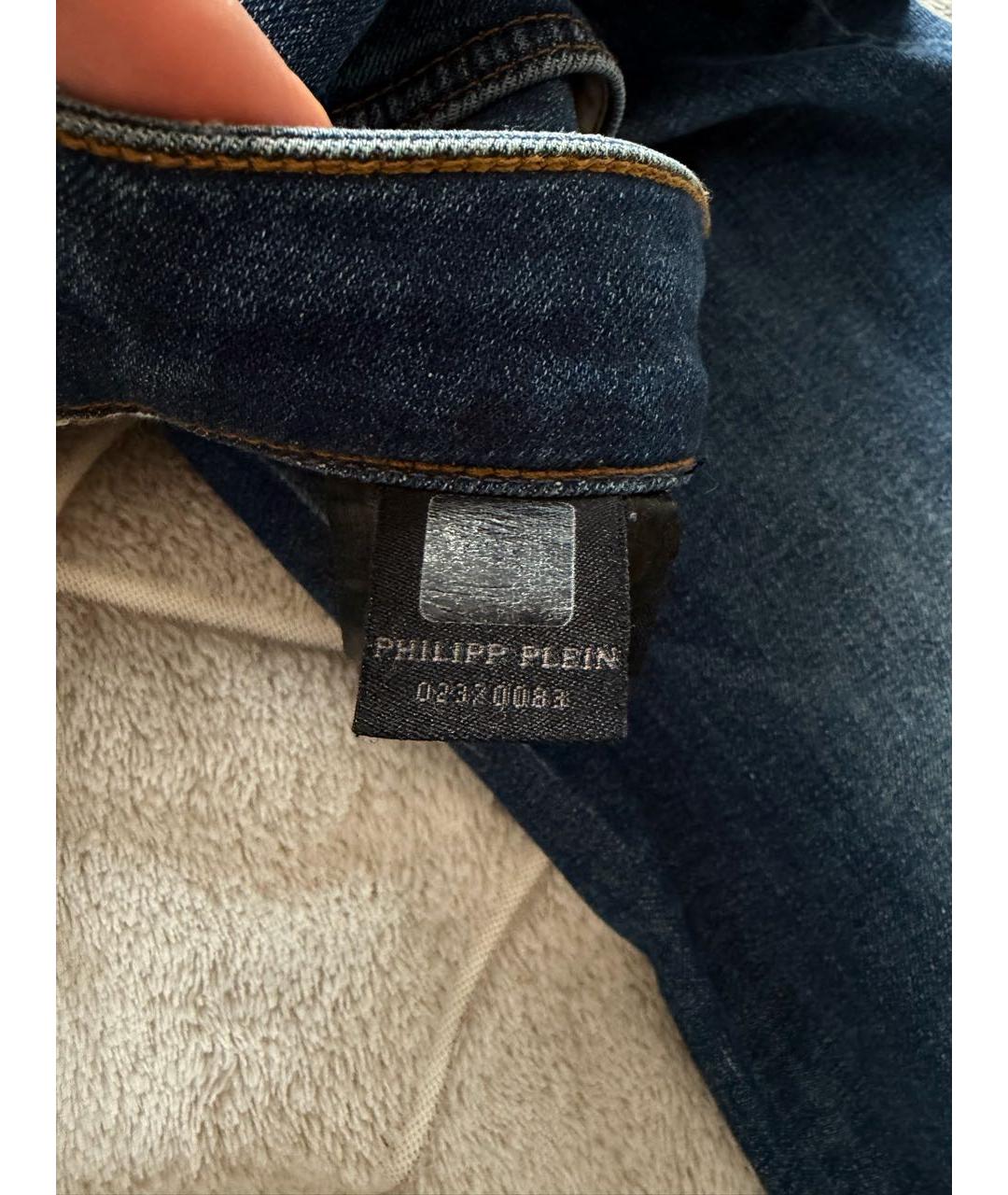 PHILIPP PLEIN Синие хлопко-эластановые джинсы слим, фото 8