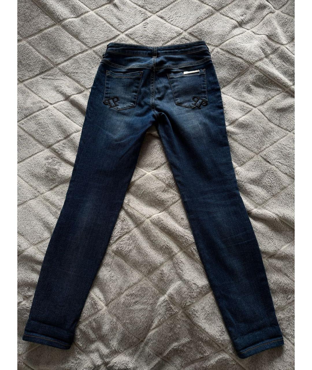 PHILIPP PLEIN Синие хлопко-эластановые джинсы слим, фото 2