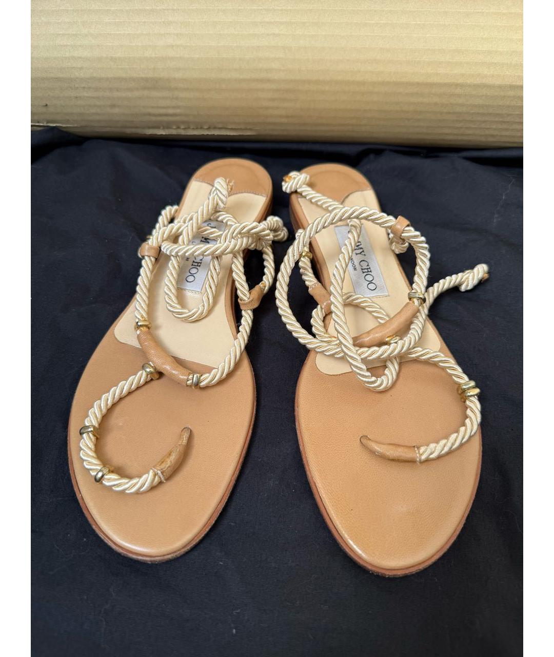JIMMY CHOO Бежевые кожаные босоножки, фото 2