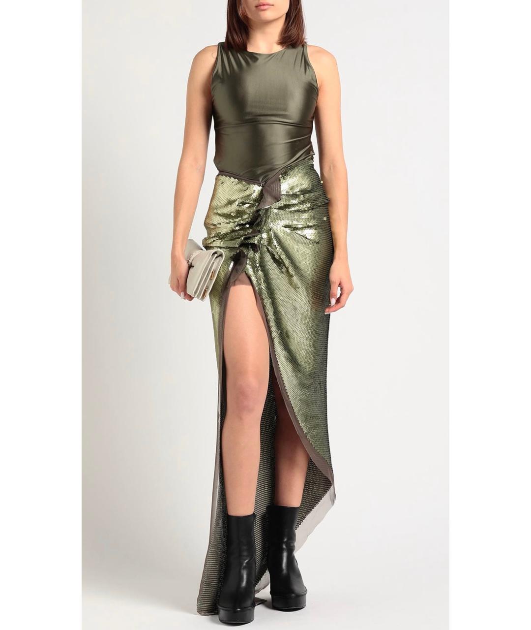RICK OWENS Зеленая шелковая юбка макси, фото 2