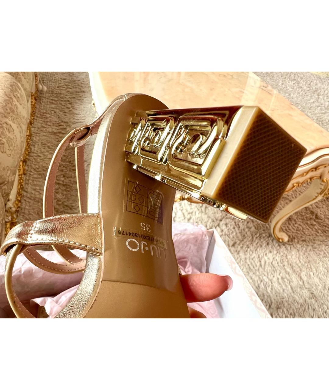 LIU JO Золотые кожаные босоножки, фото 3