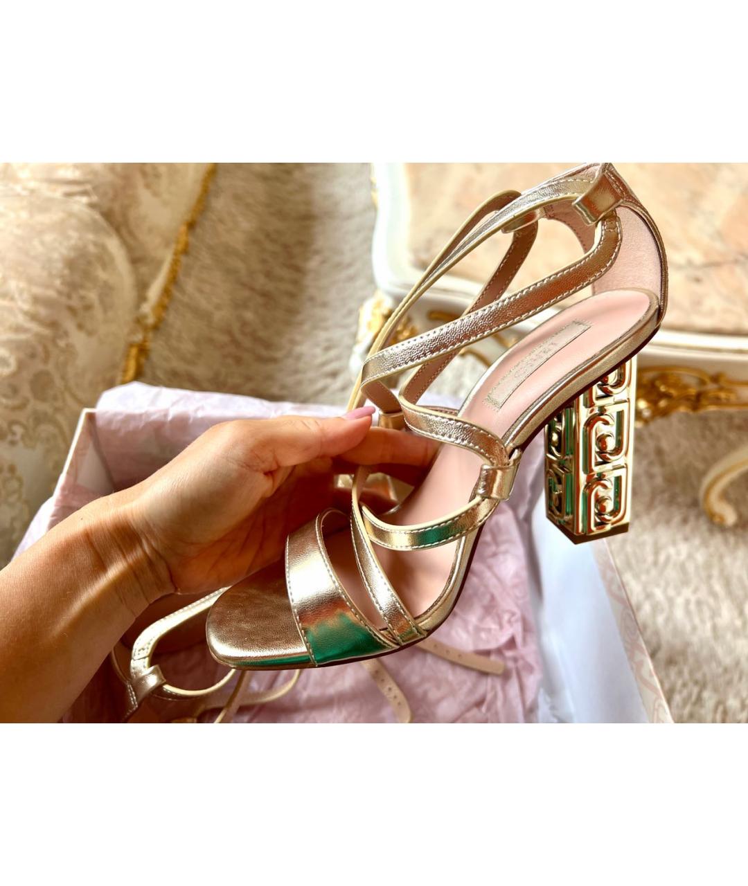 LIU JO Золотые кожаные босоножки, фото 4