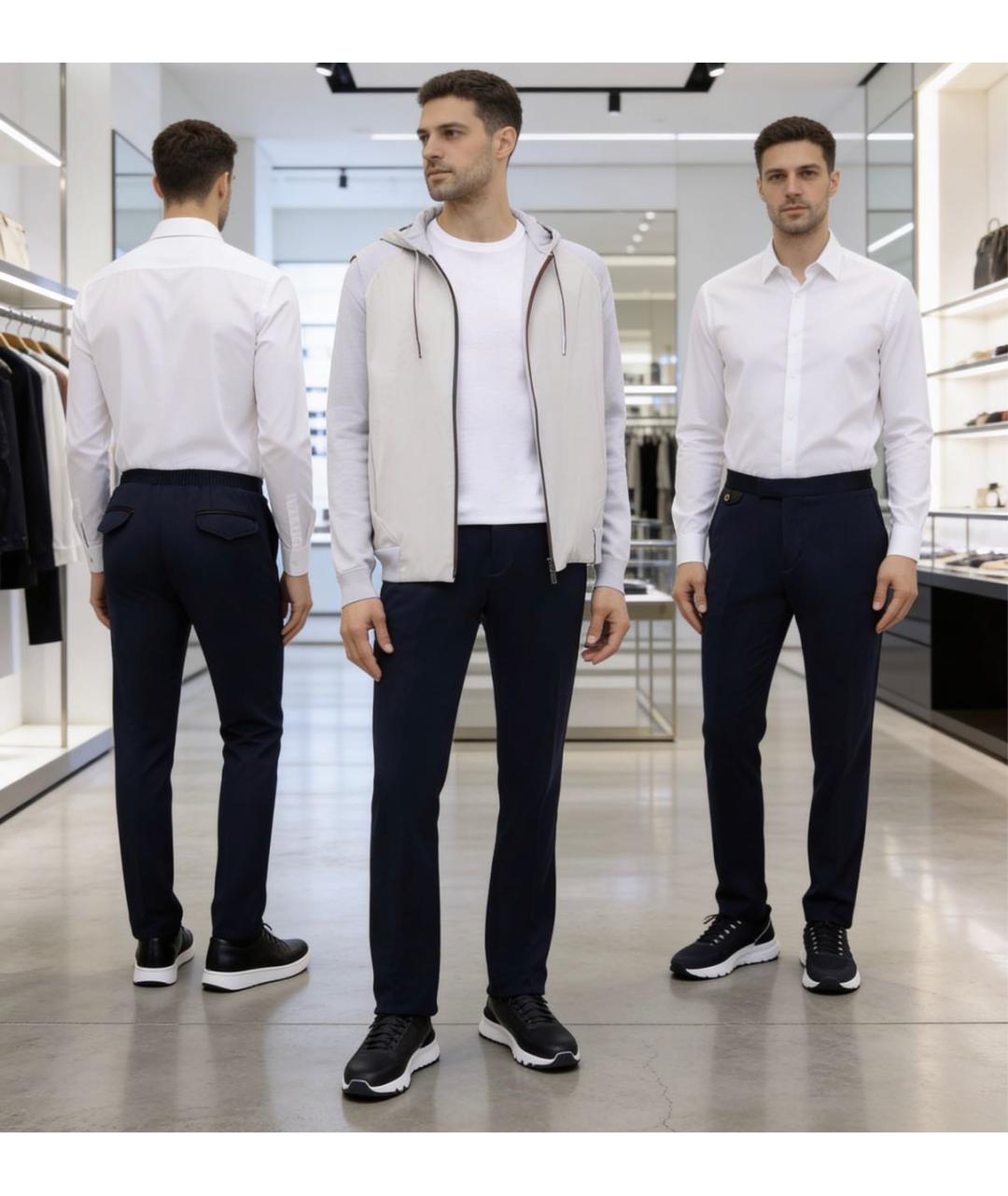 ZILLI Темно-синие шелковые повседневные брюки, фото 5