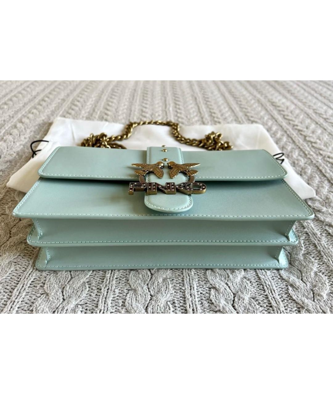 PINKO Бирюзовая кожаная сумка через плечо, фото 8