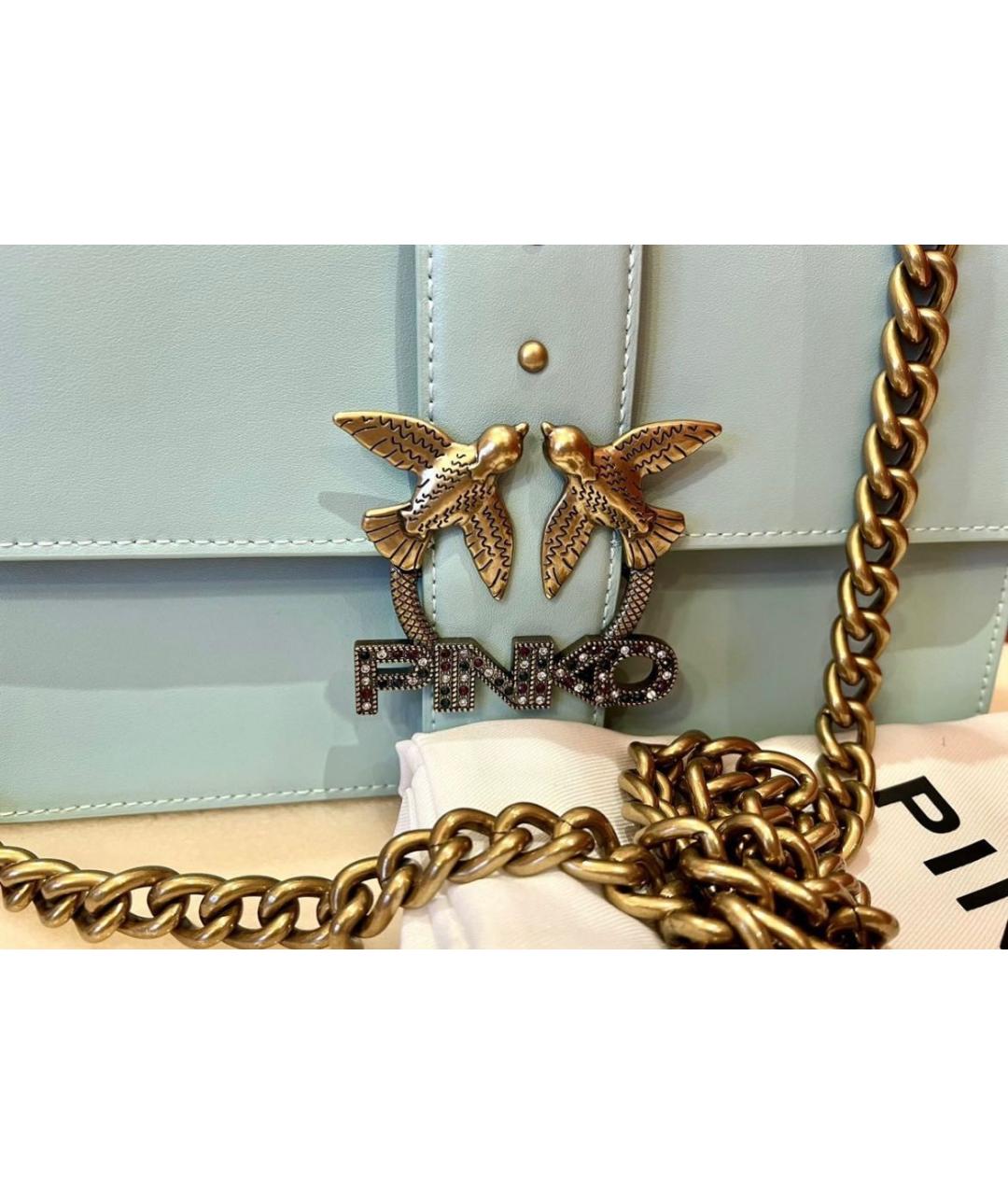 PINKO Бирюзовая кожаная сумка через плечо, фото 2