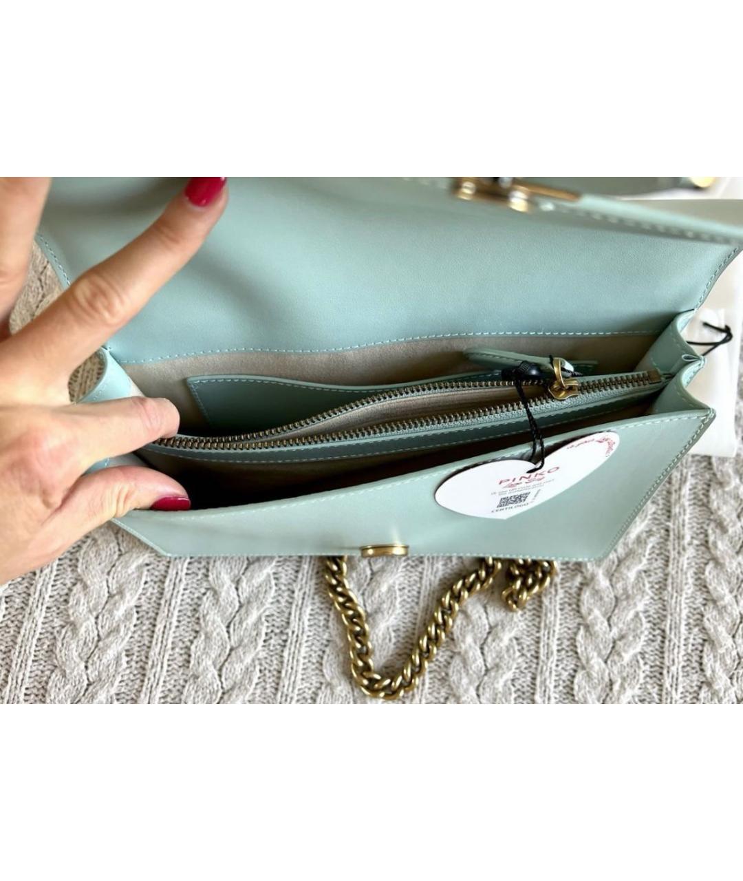 PINKO Бирюзовая кожаная сумка через плечо, фото 5