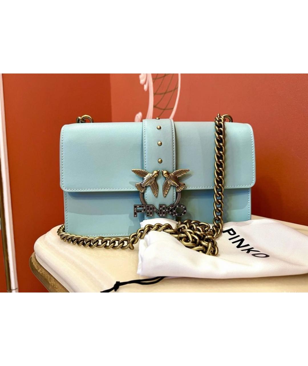 PINKO Бирюзовая кожаная сумка через плечо, фото 9